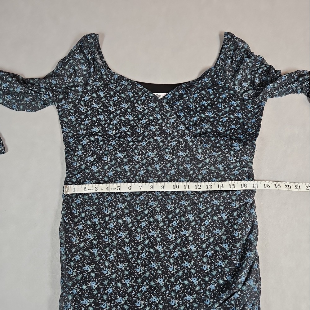 Hollister Womens Black Blue Floral Long Sleeve Mini Dress Size XL - Picture 9 of 11